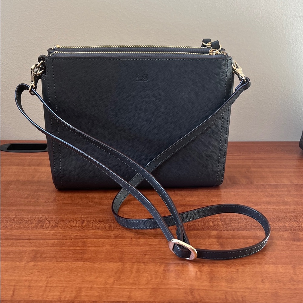 Lo & Sons Pearl Convertible Crossbody Saffiano Leather Shoulder Bag Dark Grey